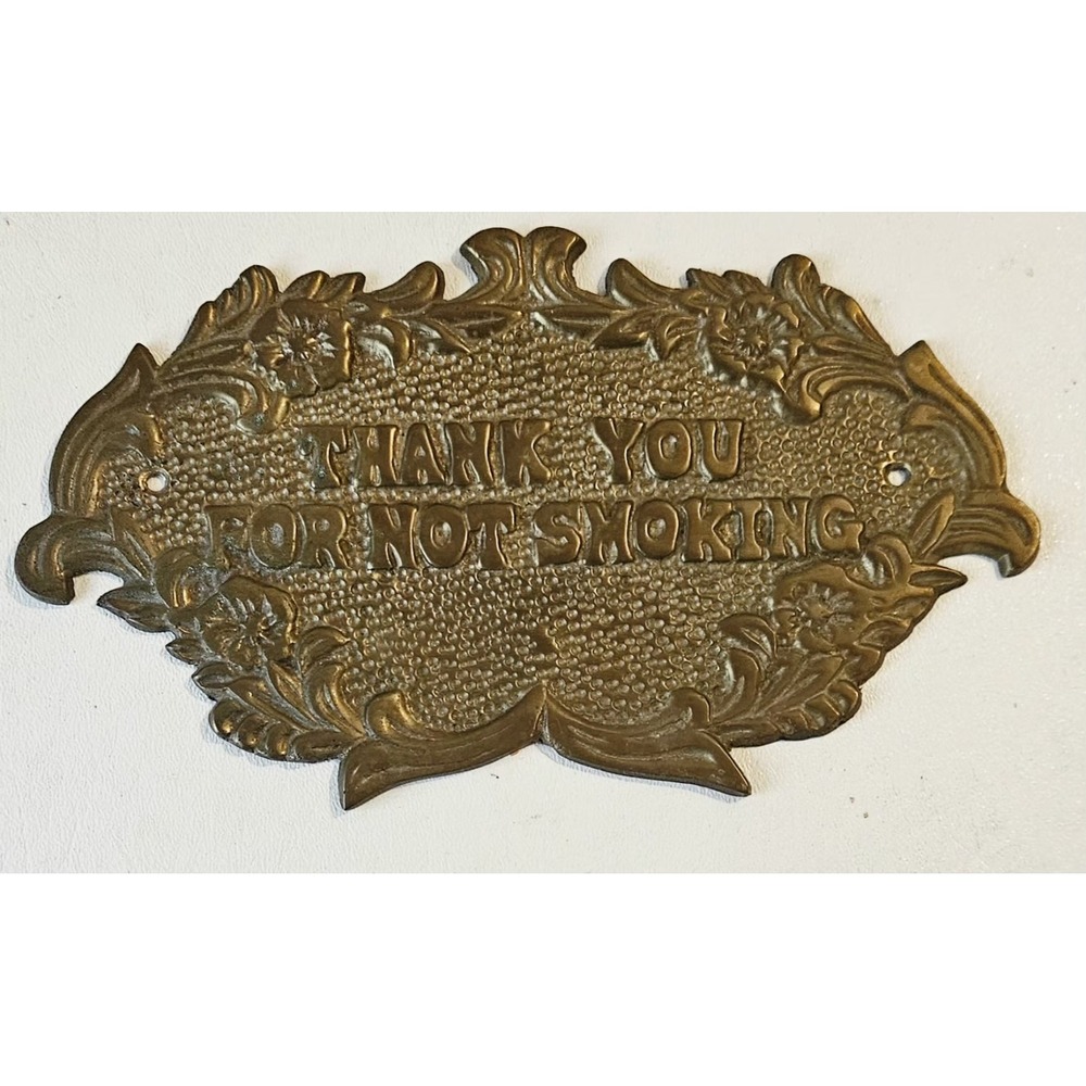 Vintage Solid Brass  - Thank You For Not Smoking - Ornate Wall Door Plaque